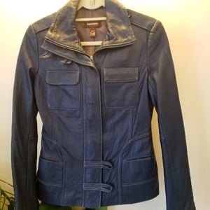 Navy moto leather coat